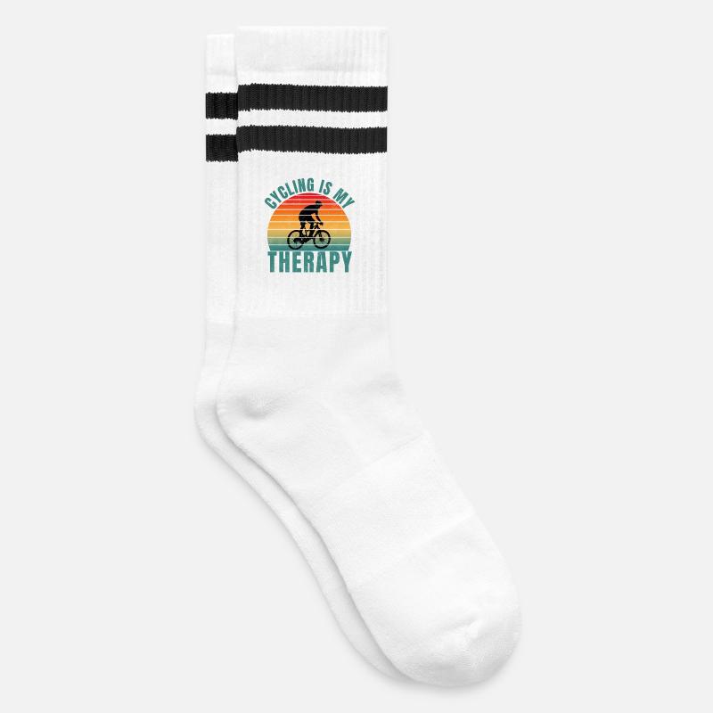 cycling is my therapy - Striped tennis socks - white/black