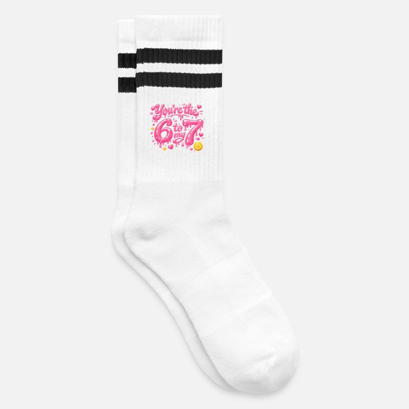 Du bist die 6 zu meiner 7  - Gestreifte Tennissocken - Weiß/Schwarz