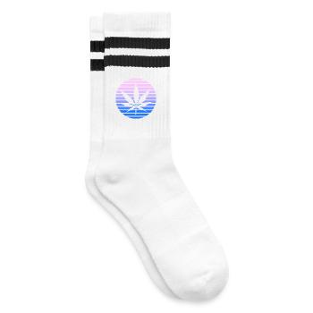 Cannabis Hemp Leaf Retro Sunset Vintage Style - Striped tennis socks - white/black - Right