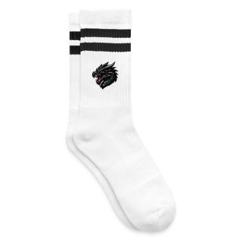 Drachenkopf mit rotem Blick - Gestreifte Tennissocken - Weiß/Schwarz - Rechts