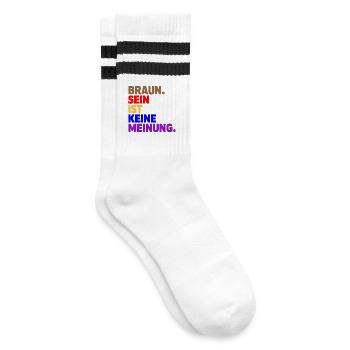 Braun sein ist keine Meinung - Antifa Tee - Gestreifte Tennissocken - Weiß/Schwarz - Rechts