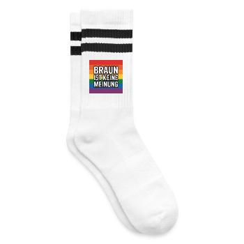 Braun ist keine Meinung - Antifa Tee - Gestreifte Tennissocken - Weiß/Schwarz - Rechts