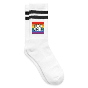 Fuck Rechts - Antifa Tee - Gestreifte Tennissocken - Weiß/Schwarz - Rechts