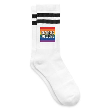 Refugees Welcome - Antifascist Merch - Striped tennis socks - white/black - Right
