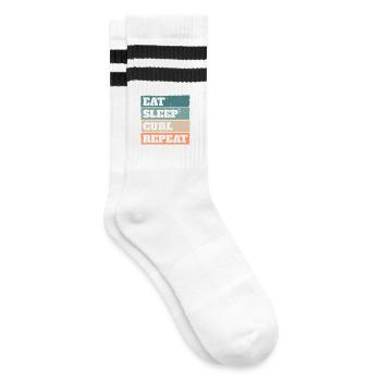 Eat Sleep Curl Repeat Retro Vintage Sport Look - Gestreifte Tennissocken - Weiß/Schwarz - Rechts