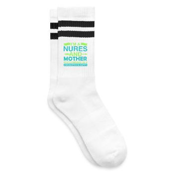 Nurse And Mother – Exhausted But Happy Shirt - Striped tennis socks - white/black - Right