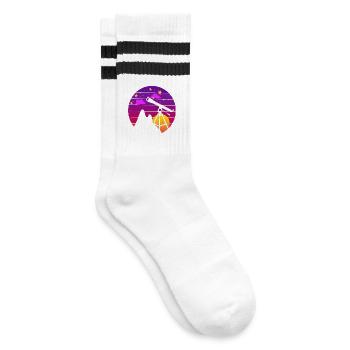 Retro Astronomie Teleskop Sonnenuntergang - Gestreifte Tennissocken - Weiß/Schwarz - Rechts
