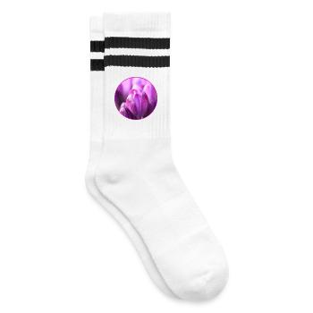 Krokusse Krokus violette Blumen Krokusknospe - Gestreifte Tennissocken - Weiß/Schwarz - Rechts