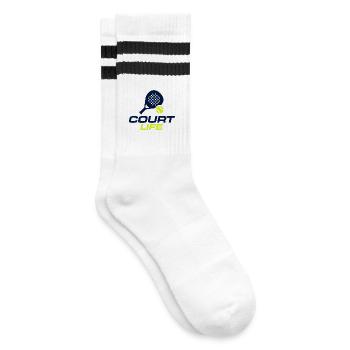 Court Life Padelspieler-Sportshirt - Gestreifte Tennissocken - Weiß/Schwarz - Rechts