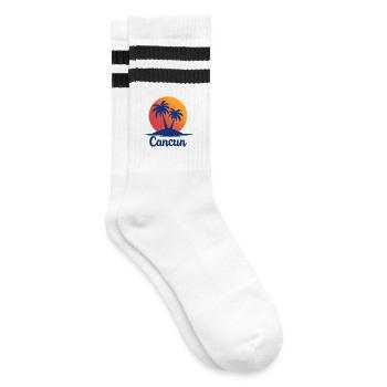 Cancun Retro Palmen Urlaub Souvenir - Gestreifte Tennissocken - Weiß/Schwarz - Rechts