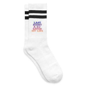 Last night a dj saved my life - Gestreifte Tennissocken - Weiß/Schwarz - Rechts