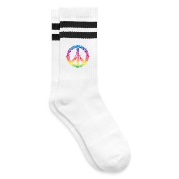 Peace Zeichen Blumen Floral Boho Style - Gestreifte Tennissocken - Weiß/Schwarz - Rechts