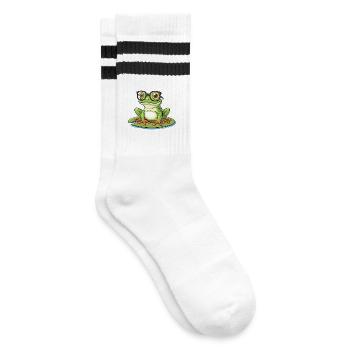 Smart Frog – lustiges Design mit Lunett - Gestreifte Tennissocken - Weiß/Schwarz - Rechts