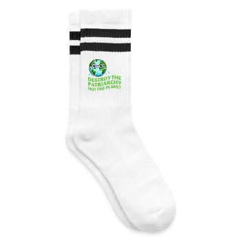 Zerstöre das Patriarchat, nicht den Planeten Ökofeministisch - Gestreifte Tennissocken - Weiß/Schwarz - Rechts
