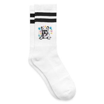 French Bulldog Cartoon Funny Bully with - Striped tennis socks - white/black - Right