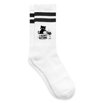  I Regret Nothing Lustige Schwarze Katze Stürzt - Gestreifte Tennissocken - Weiß/Schwarz - Rechts