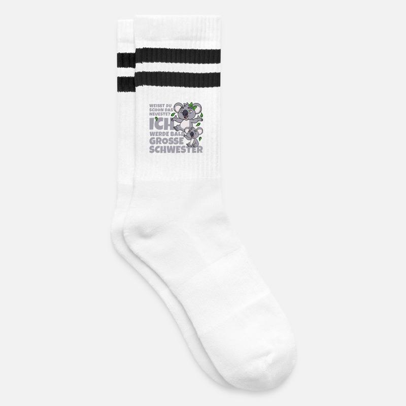 Bald Große Schwester Koala Geschwister Mädchen - Gestreifte Tennissocken - Weiß/Schwarz