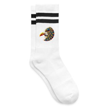 Seagull decorated with Mandalas - Striped tennis socks - white/black - Right
