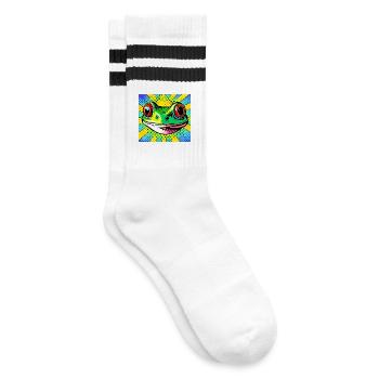 Frosch Pop Art - Gestreifte Tennissocken - Weiß/Schwarz - Rechts