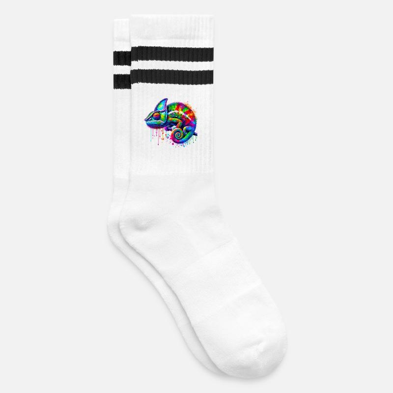 Chamäleon - Gestreifte Tennissocken - Weiß/Schwarz