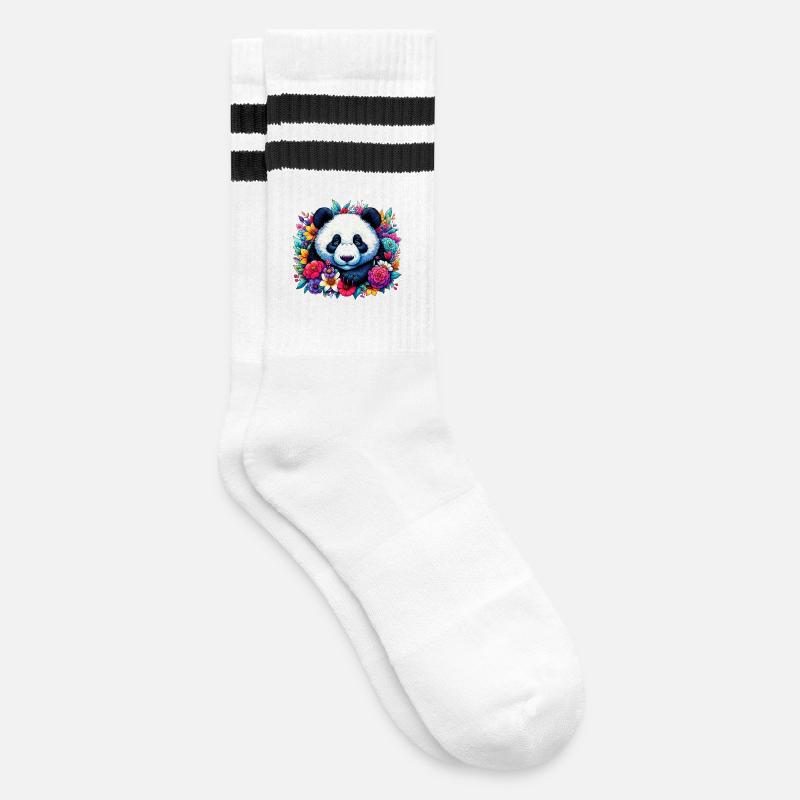 Panda - Gestreifte Tennissocken - Weiß/Schwarz