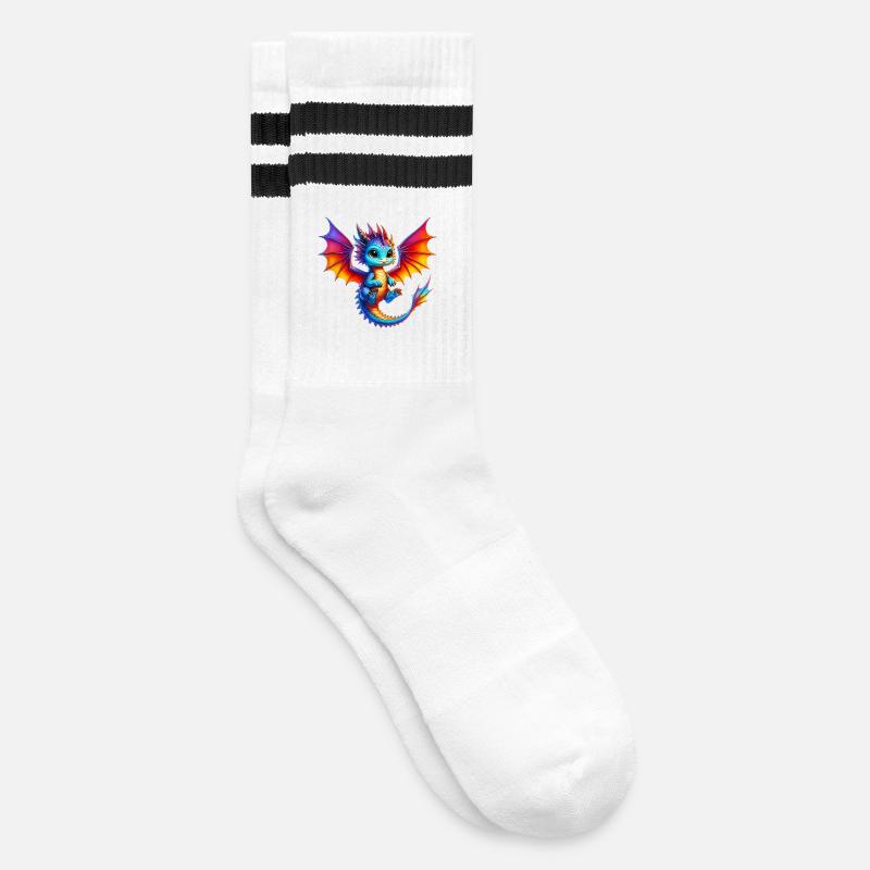 Drache - Gestreifte Tennissocken - Weiß/Schwarz