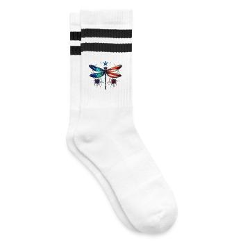 Patriotische Libellenflügel Kunstwerk - Gestreifte Tennissocken - Weiß/Schwarz - Rechts