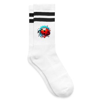 Marienkäfer - Gestreifte Tennissocken - Weiß/Schwarz - Rechts