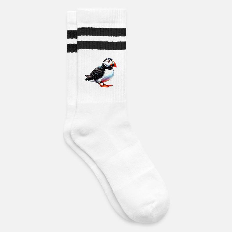 Papageitaucher - Gestreifte Tennissocken - Weiß/Schwarz