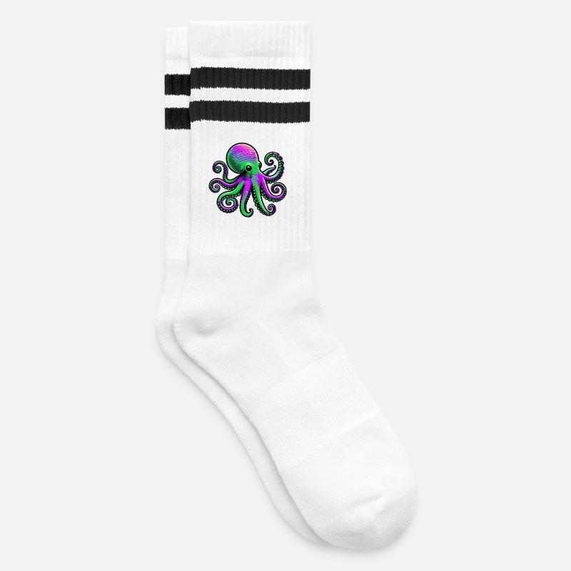 Krake - Gestreifte Tennissocken - Weiß/Schwarz