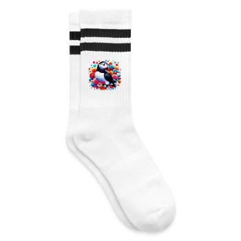 Papageitaucher - Gestreifte Tennissocken - Weiß/Schwarz - Rechts