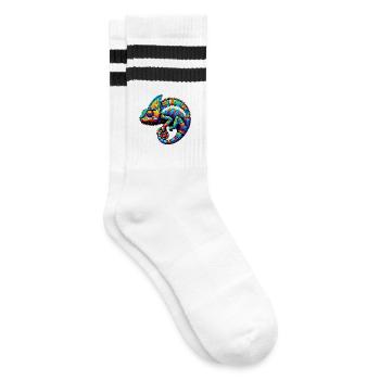 Chamäleon - Gestreifte Tennissocken - Weiß/Schwarz - Rechts