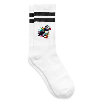 Papageitaucher - Gestreifte Tennissocken - Weiß/Schwarz - Rechts