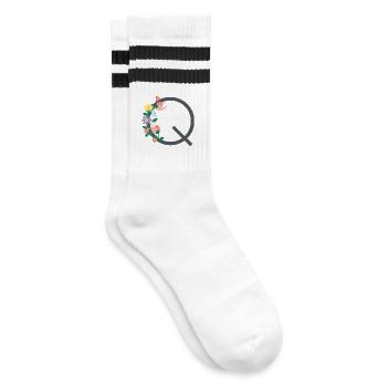 Elegant letter 'Q' with flowers - Striped tennis socks - white/black - Right