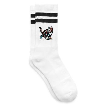 Katze - Gestreifte Tennissocken - Weiß/Schwarz - Rechts