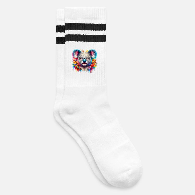 Koala - Gestreifte Tennissocken - Weiß/Schwarz