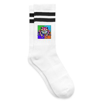 Frosch - Gestreifte Tennissocken - Weiß/Schwarz - Rechts