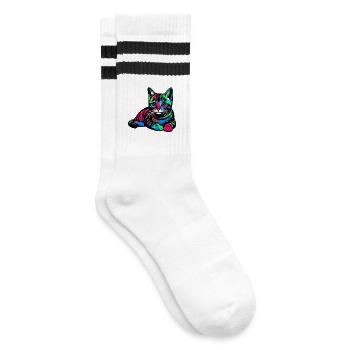 Cat - Striped tennis socks - white/black - Right