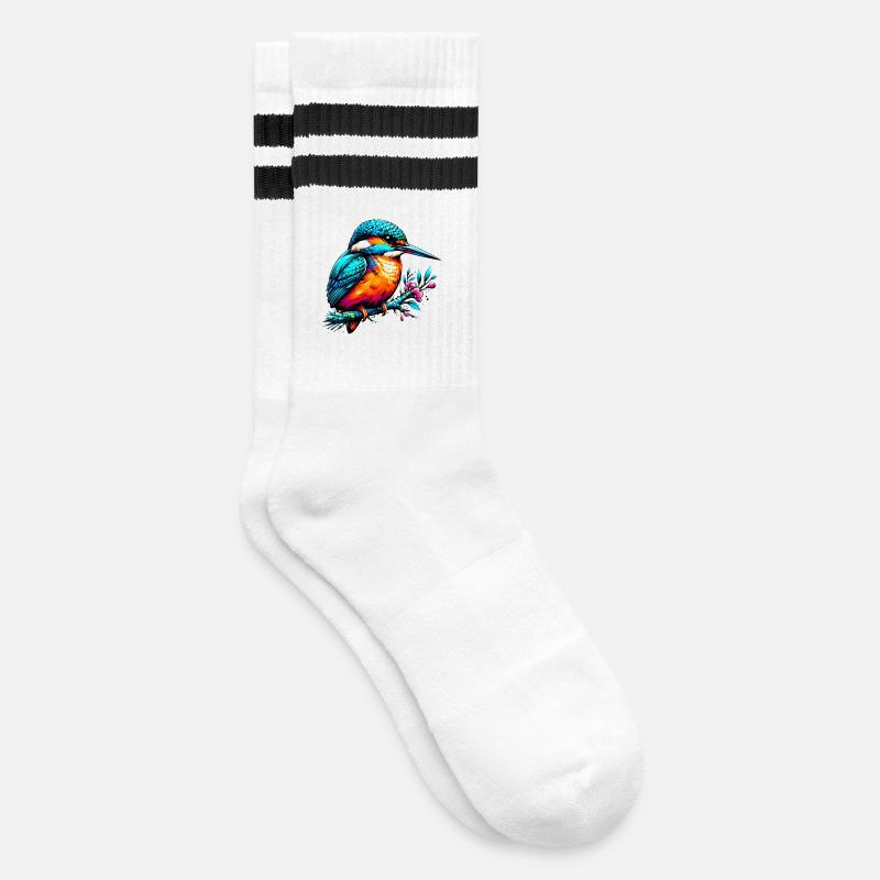 Eisvogel - Gestreifte Tennissocken - Weiß/Schwarz