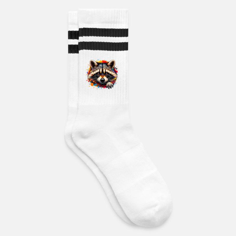 Waschbär - Gestreifte Tennissocken - Weiß/Schwarz