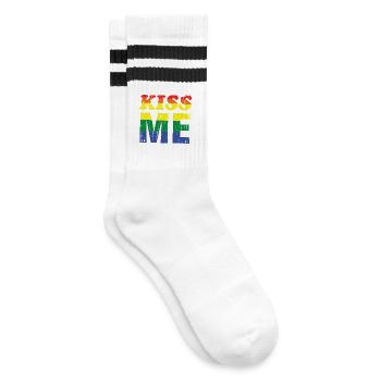 Kiss Me Regenbogen Retro-Schrift - Gestreifte Tennissocken - Weiß/Schwarz - Rechts