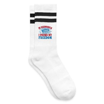 Funny Harmonica Player Found My Freedom Harmonica - Gestreifte Tennissocken - Weiß/Schwarz - Rechts