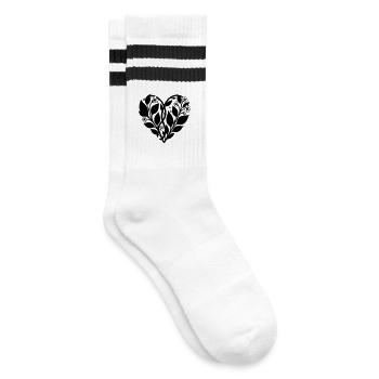 Heart with Flower Vine - Silhouette - Striped tennis socks - white/black - Right