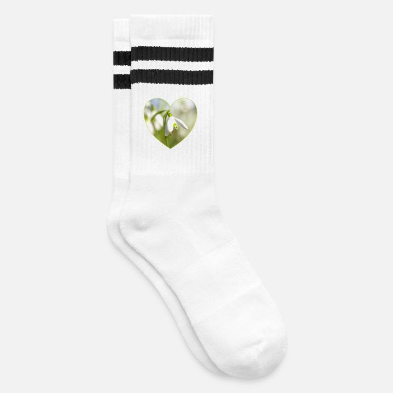 Schneeglöckchen Herzdesign - Gestreifte Tennissocken - Weiß/Schwarz