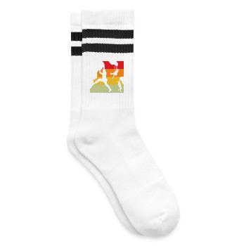 Retro Sunset Climber Silhouettes - Striped tennis socks - white/black - Right