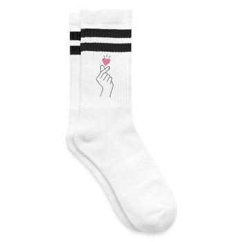 K-Pop Finger Heart - Gestreifte Tennissocken - Weiß/Schwarz - Rechts