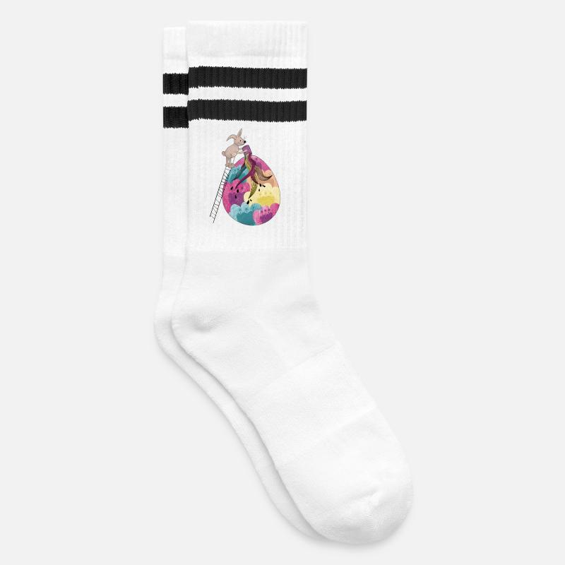 Easter & Easter Egg Colorful Illustration - Striped tennis socks - white/black