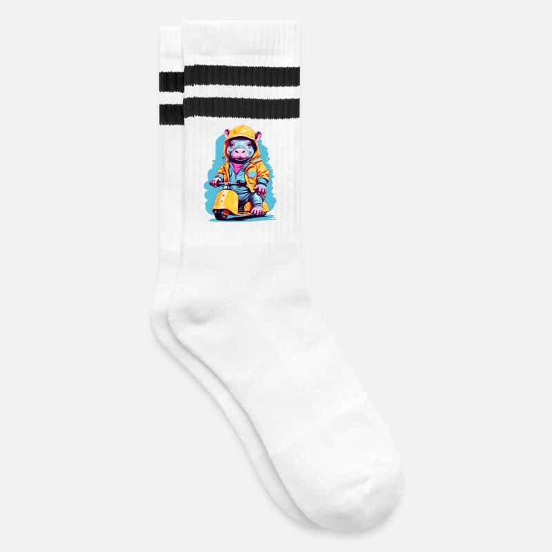 Süßes Nilpferd - Gestreifte Tennissocken - Weiß/Schwarz