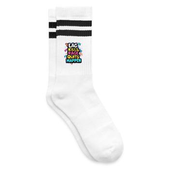 LAG KILLS, RAGE QUITS HAPPEN, GAMING - Gestreifte Tennissocken - Weiß/Schwarz - Rechts