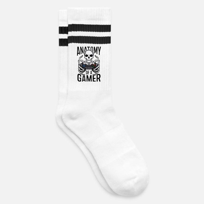 Gamer Skeleton with Game Controller - Striped tennis socks - white/black